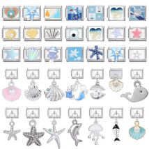 Fashion Whale Shell Starfish Jellyfish Blue Sea Italian Charm Links Fit 9mm Stainless Steel Bracelet Women Jewelry DIY Making