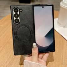 Luxus Einfarbig Leder Für Magsafe Magnetische Drahtlose Lade Telefon Fall Für Samsung Galaxy Z Fold 6 5 4 3, stoßfest Abdeckung