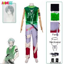 ANIMECC AUF LAGER Bis Cosplay Kostüm Perücke Anime Alien Bühne R7 Luka Blink Gone Grün PVC Weste Outfit Halloween Party für Männer