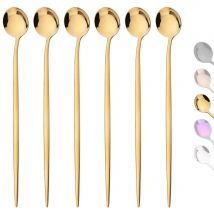 6Pcs Long Handle Ice Spoon Coffee Tea Stir Spoon Stainless Steel Gold Cutlery Set Dinnerware Kitchen Dinner Flatware Set