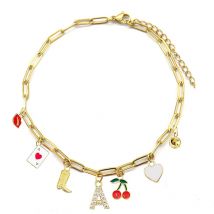Emaille rote Lippen Kirsch stiefel Brief Charm Armband vergoldet Edelstahl Kette Armbänder für Frauen Mädchen Cowgirl Schmuck