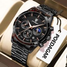 POEDAGAR Top Fashion Orologi da uomo Impermeabile Luminoso Orologio da polso da uomo in acciaio inossidabile Cronografo Data Orologio da uomo d'affari al quarzo