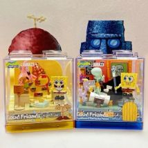 Scatola di blocchi di costruzione della serie Spongebob Patrick Star Krusty Krab Squidward Tentacles Modello di stanza assemblato Ornamenti giocattolo Regalo