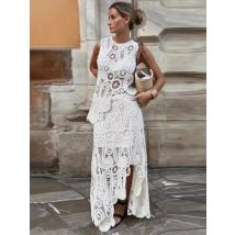 Hochglanz gestrickt aushöhlen 2 Stück-Set langen Rock Frauen durchsichtig sexy Patchwork kurz geschnittenes Top und Maxirock setzt Strickwaren Outfits