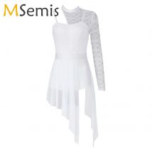Frauen Eiskunstlauf Trikot Kleid Mädchen Eine Schulter Asymmetrische Tüll Splice Gymnastic Trikot Dancewear Leistung Kostüm