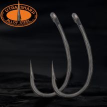 10 Stück Karpfen-Angelhaken, gebogener Schaft, Karpfenhaken, PTFE-beschichteter legierter Stahl, superhart und scharf, super Qualität