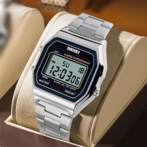 SKMEI Digitaluhr für Herren, luxuriös, Edelstahl, elektronisch, wasserdicht, Herren-Armbanduhr, Uhr, 3 Bar, wasserdicht, Reloj Hombr