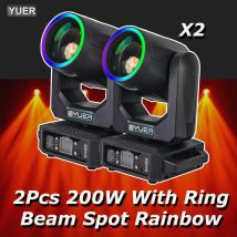 2 pezzi 200W LED con luce a testa mobile a fascio anulare con 18 prismi rotanti effetto arcobaleno DMX512 luci da palcoscenico per CLub Party in discoteca