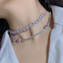 UILZ Süße Rosa Herz Zirkon Choker Halskette für Frauen Mädchen Elegante Kristall Hochzeit Party Kette Collares Schmuck Kostenloser Versand