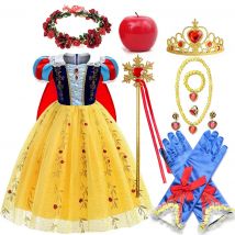 Disney Girl Cosplay Biancaneve Abito Giallo Costume di lusso con mantello Ragazza Festa Regalo per ragazza Abito Accessori Apple