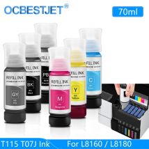 70ml For Epson 115 T115 T07J Refill Ink For Epson Tank L8160 L8180 Photo Inkjet Printer (5 Color and 6 Color is Available)