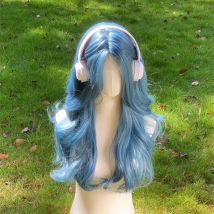 22Inch Sea Blue Color Synthetic Wigs Middle Part Long Natural Wavy Hair Wig For Women Cosplay Drag Queen Party Heat Resistant