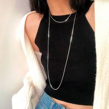 New 925 Sterling Silver Necklace Simple Charm Women's Sweater Chain Autumn and Winter Coat Choker Gift Exquisite Jewelry