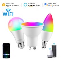 Smart birne e27 e14 gu10 blase dimmbar led licht siri sprach steuerung lampe rgbcw AC85-265V smart home birne für alexa google home