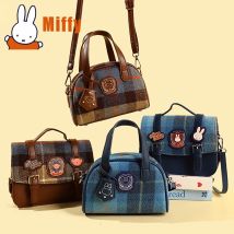 Kawaii Miffy Plaid Satchel Cute Rabbit College Style Handbag Crossbody Shoulder Bag Tartan Buckle Design Student Girl Gift