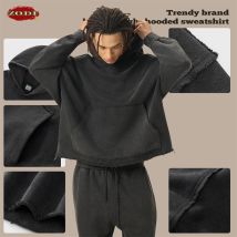 ZODF Retro Winter Männer Gewaschen 100% Baumwolle Boxy Hoodies Unisex Lose Fit Distressed Mit Kapuze Pullover Mäntel Marke Outfits HY0048