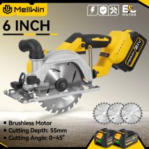 MELLWIN Sega circolare elettrica da 6 pollici senza spazzole Sega circolare portatile a batteria a 3 marce Strumento per la lavorazione del legno per Makita 18V Batteria Pin