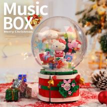 Sanrio-Serie, zusammengebaute Bausteine, Hello Kitty Cinnamoroll, Spieluhr, Modellsteine, pädagogisches DIY-Spielzeug, Weihnachtsgeschenke