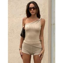Single Shoulder Shorts zweiteilige Sets Damen Outfits ärmellose Conjunto Femenino Solid Ensemble Femme 2 Pièces Y2k Kleidung
