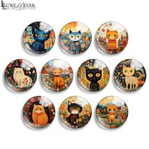 10 mm, 12 mm, 20 mm, 25 mm, 30 mm, 40 mm, 890 Katzenmischung, runder Glas-Cabochon, Schmucksuche, 18 mm Druckknopf-Charm-Armband