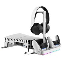 Ipega 3 IN 1 For PS5 Slim Console RGB Horizontal Cooling Stand Controller Charger Headphone Holder for Playstation 5 Slim
