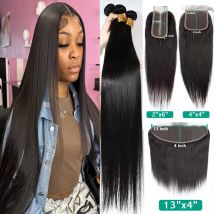 Lotto di capelli umani con tessitura diritta nelle estensioni dei capelli promozionali con chiusura frontale in pizzo 13x4 per capelli umani peruviani 4x4 5x5 2x6
