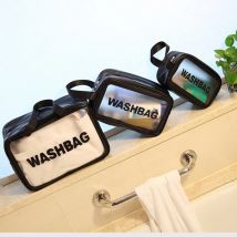Borsa per cosmetici portatile di grande capacità, a prova di polvere, per riporre il trucco, borse da viaggio trasparenti in PVC alla moda