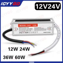 12W 24W 36W 60W IP68 Waterproof Power Supply Transformer For Outdoor Lighting, AC90-265V to 12V/24V Waterproof LED Driver