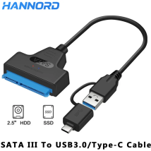 Hannord USB 3.0/2.0 auf SATA-Kabel bis zu 6 Gbit/s für 2,5 Zoll externe HDD SSD-Festplatte SATA 3-Adapter USB 3.0 auf Sata III