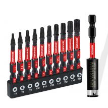 Geinxurn 2 Inches T7-T40 Torx Screwdriver Bit Set,Impact Tough Magnetic S2 Alloy Steel Star Bit with Base