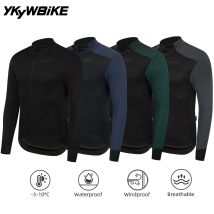 YKYWBIKE Men's Cycling Jacket Waterproof Windproof Road Bike Tops Cycling Clothing Winter 0°C Thermal Fleece MTB Bicycle Jersey