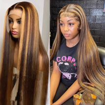 200 Density P4/27 13x4 13x6 HD Transparen Full Frontal Lace Colored Straight Frontal Preplucked Lace Human Hair Wigs 46 Inch