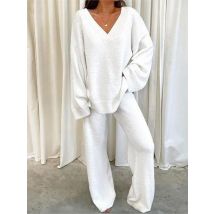 Herbst Winter frauen Bequeme Trainingsanzüge Casual V-ausschnitt Langarm Pullover Und Hosen Warme Zwei Stück Set Frauen Mode Sets