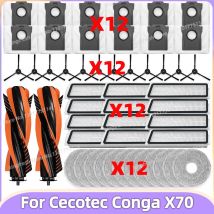 Compatible con Cecotec Conga X70 Piezas del aspirador: cepillo principal, cepillo lateral, bolsa de polvo, filtro HEPA, paño de fregado, accesorios