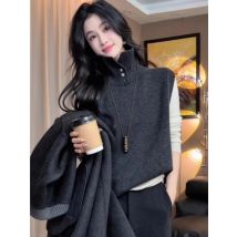 Autumn and Winter French Elegant Knitted Vest High Neck Casual Thick Cashmere Sleeveless Sweater with High-end Design Inside