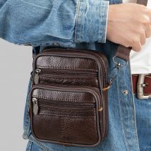 WESTAL New Men's Single Shoulder Leather Bow-Top Layer Cowhide Crossbody Bag Casual Small Body Bag Belt Fanny Pack Men