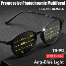 Progressive photochrome Lesebrille aus Titan, Unisex, Multifokus, Anti-Blaulicht-Business-Brille, runder TR90-Rahmen