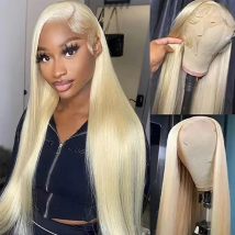 613 Blonde Glatthaarperücke aus Echthaar, 13x4 13x6 HD Transparente Lace-Frontal-Perücke, 18-46 Zoll, 200 Dichte, Brasilianische Perücken für Frauen