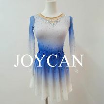 JoyCan Eiskunstlaufkleid für Mädchen, blaues Spandex, dehnbar, Wettkampf-Tanzkleidung, individuell gestaltet, BD8981