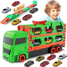VATOS erweiterbarer 1,65 m LKW, 6 x Rennwagen, Spielzeug für Jungen ab 3 Jahren, tragbarer Transportbahn, LKW, Fahrzeugspielzeug-Set für Kindergeschenke