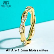 AnuJewel 1,5 MM D Farbe Moissanite Diamant Unendlichkeit Hochzeit Band Gelbe Farbe Ewigkeit Ringe für Frauen Hochzeit Schmuck Großhandel