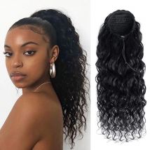 Deep Water Wave Kordelzug-Pferdeschwanz 100% Echthaar-Extensions Brasilianisches Naturhaar-Haarteil mit Clip-In Pferdeschwanz
