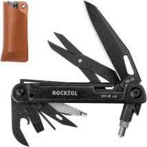 ROCKTOL Gen-R Lite, coltello tascabile EDC nero retrò lama VG10, multiutensile 15 in 1 con cacciaviti forbici rompivetro