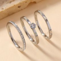 Neue Trendy Edelstahl Ring Für Frauen Drei-Stück Set Zirkon Klassische Mode Finger Zubehör Schmuck Weibliche Geschenke