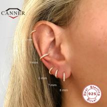CANNER Creolen aus echtem 925er-Sterlingsilber für Damen, runder Kreis-Ohrring, Zirkon-Piercing-Ohrringe, personalisierter Trend-Schmuck