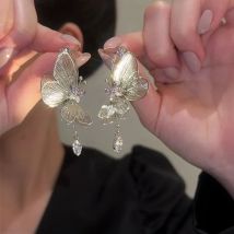 Lila Zirkon Silber Farbe hohle Schmetterling Quaste Ohrringe für Frauen modische tägliche Zubehör Party Schmuck Geburtstags geschenke