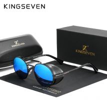 KINGSEVEN Marke Klassische Gothic Steampunk Sonnenbrille Polarisierte Männer Vintage Runde Metall Rahmen Sonnenbrille Brillen