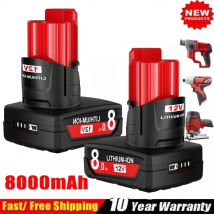 Akumulator Milwaukee M12 12V 8000mAh do narzędzi Milwaukee 12V, zamiennik akumulatora z diodą LED 48-11-2402 48-11-2411