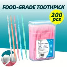 200Pcs/box Toothpick Brush Plastic Disposable Interdental Brush Double Head Dental Floss Stick for Household Oral Cleaning Tools