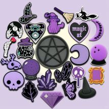 1pcs Halloween Shoe Charms Purple Clog Accessories Magic Witches Shoe Decorations Pins for Women Girls Crystal Energy Stone Gift